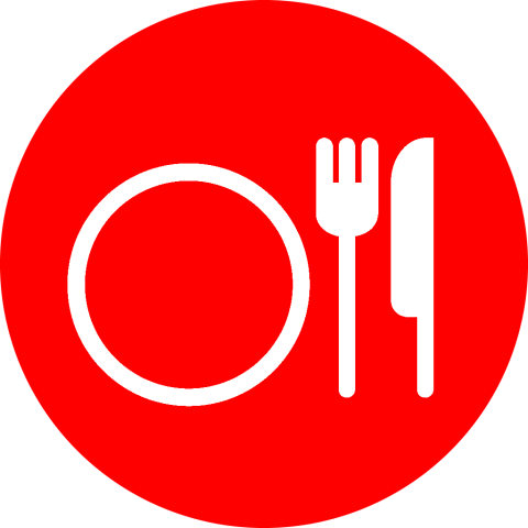 Ruka-Kuusamo pyöreä punainen ikoni ruokalautanen ravintolat