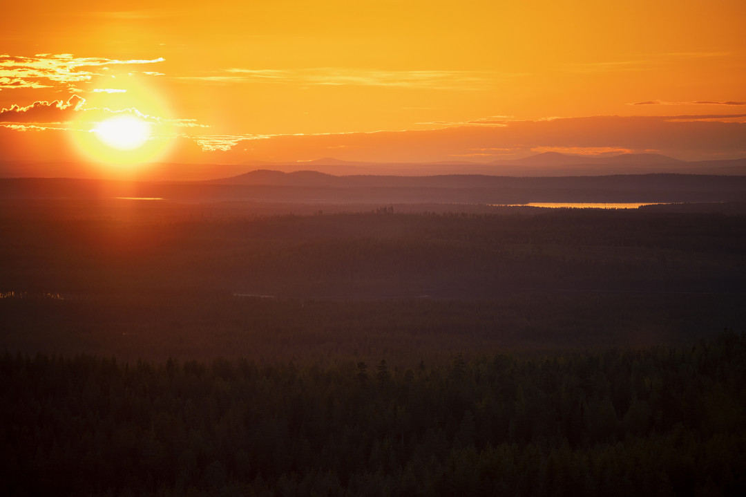 Keskiyön aurinko Kuusamossa, kuva Harri Tarvainen