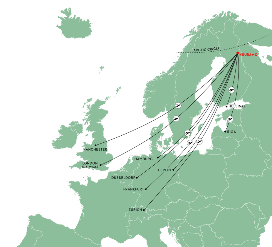 Lentoyhteydet Ruka-Kuusamoon Keski-Euroopasta