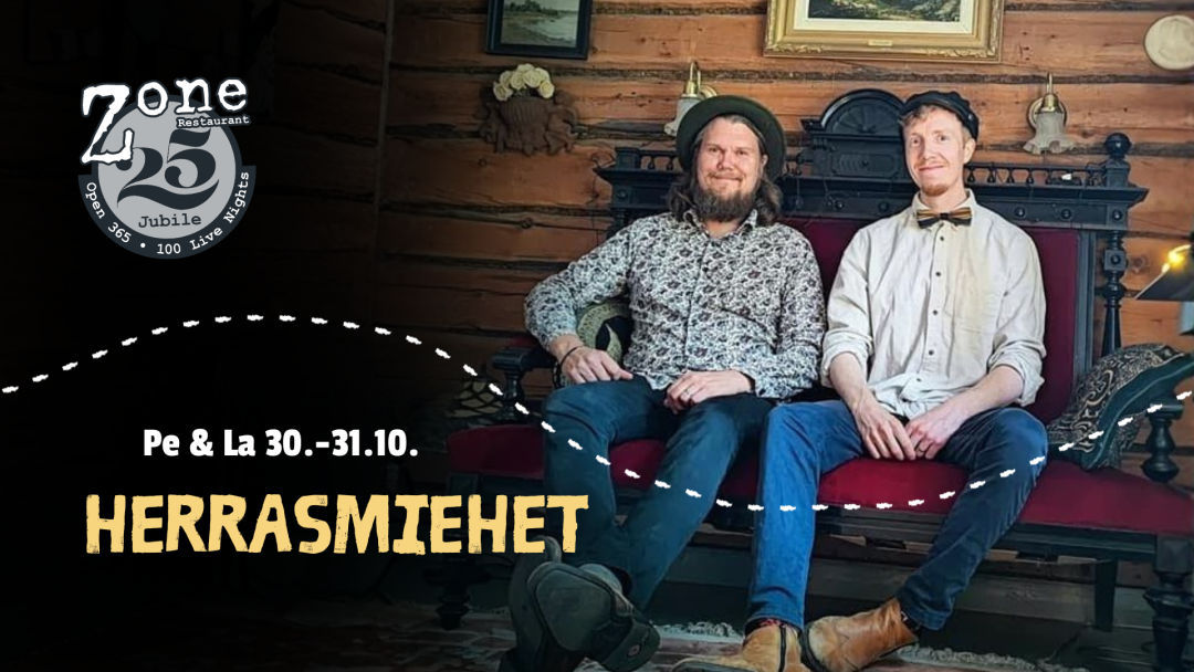 Herrasmiehet keikalla Ravintola Zonessa perjantaina 30.10. ja lauantaina 31.10.2026