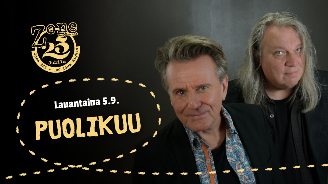 Puolikuu keikalla Ravintola Zonessa lauantaina 5.9.2026