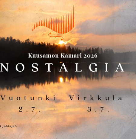 Kuvassa auringonlasku järvellä ja konserttipaikat tekstinä.