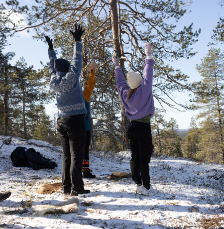 Metsäjoogaa kevätlumilla. Kuva Mikko Santasalo