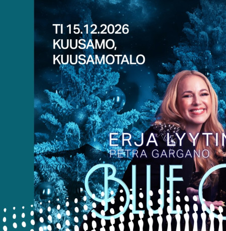 Muusikot Ptera Gargano, ERja Lyytinen ja Jussu Pöyhönen jouluisella taustalla.