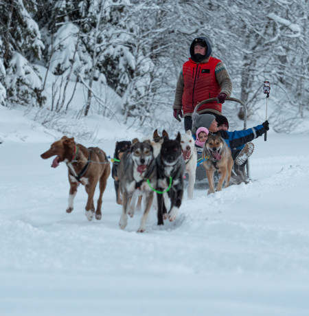 Huskysafari Rukapalvelun eräleirissä