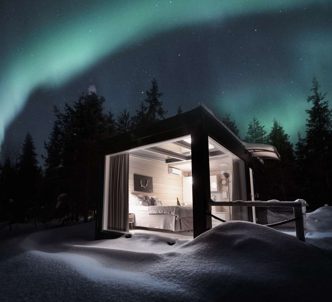 Iisakki Glass Village - upea majoituskohde revontulien katseluun. Kuva: Ruka Safaris