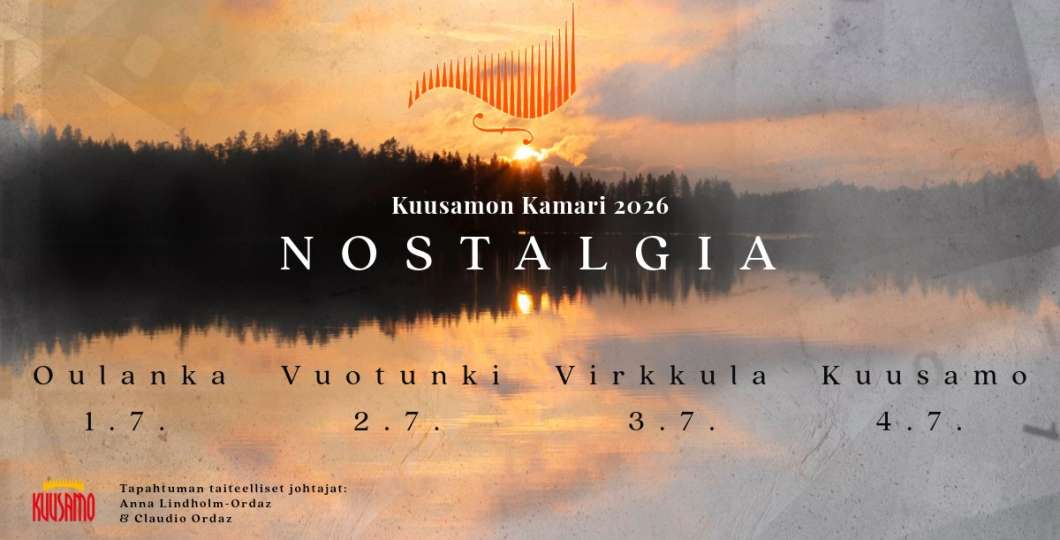 Kuvassa auringonlasku järvellä ja konserttipaikat tekstinä.