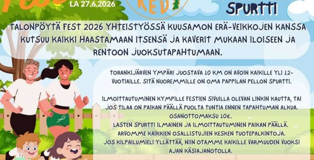 Talonpöytä Fest 2026 juoksutapahtuma torankijärven kymppi ja pappilan spurtti